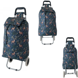 MS-001 NAVY DEER PATTERN BOX TWO WHEEL SHOPPING TROLLEY