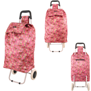 MS-001 FLOWER AND BUTTERFLY PATTERN PINK TWO WHEEL SHOPPING CART