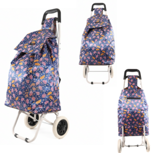 MS-001 NAVY BLUE TWO WHEEL SHOPPING CART CRANE PATTERN