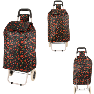 MS-001 STRAWBERRY PATTERN BLACK TWO WHEEL SHOPPING CART