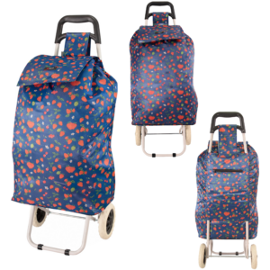 MS-001 STRAWBERRY PATTERN BLUE TWO WHEEL SHOPPING CART