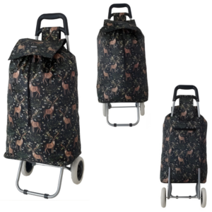 MS-001 BLACK DEER PATTERN BOX TWO WHEEL SHOPPING TROLLEY